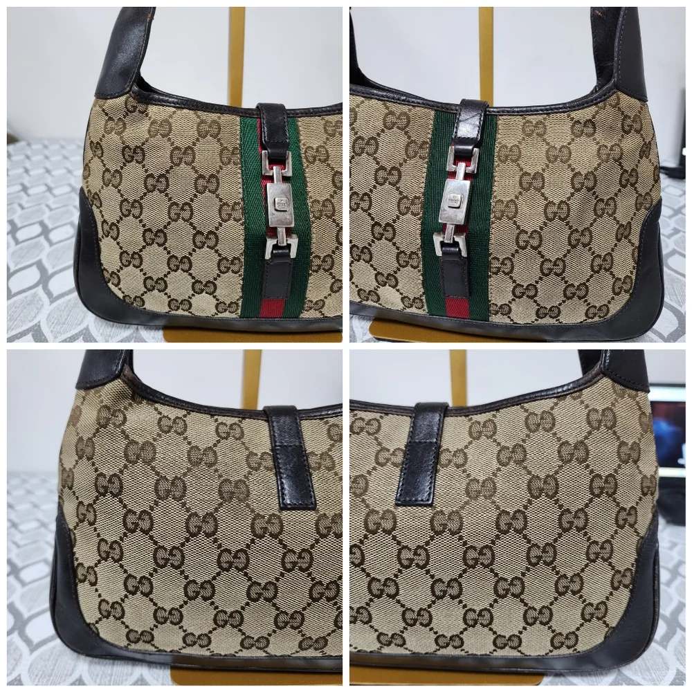 GUCCI GG Canvas Web Jackie O Bouvier Hobo Bag Brown/Beige